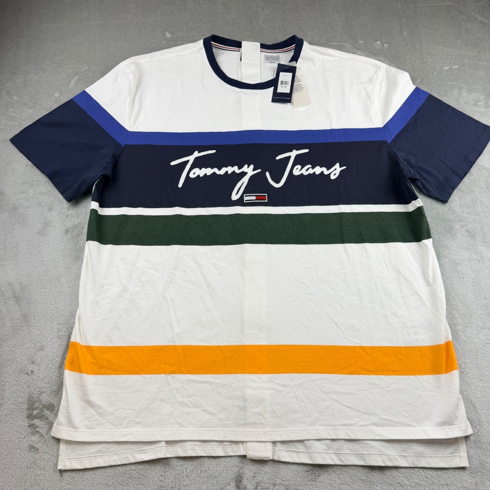 Tommy Hilfiger Adaptive Men's XXL Tee Shirt Tommy Jeans Logo Multi Color Stripe